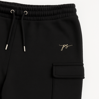 Black Terry Cargo Plus Size Comfort Fit Trousers PSM-10014