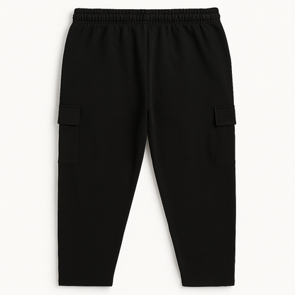 Black Terry Cargo Plus Size Comfort Fit Trousers PSM-10014