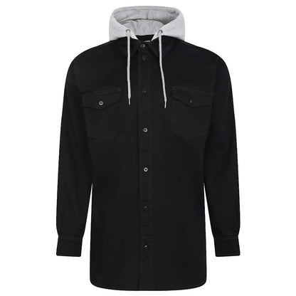 Black Twill Cotton Big & Tall Hooded Overshirt PSM-8859