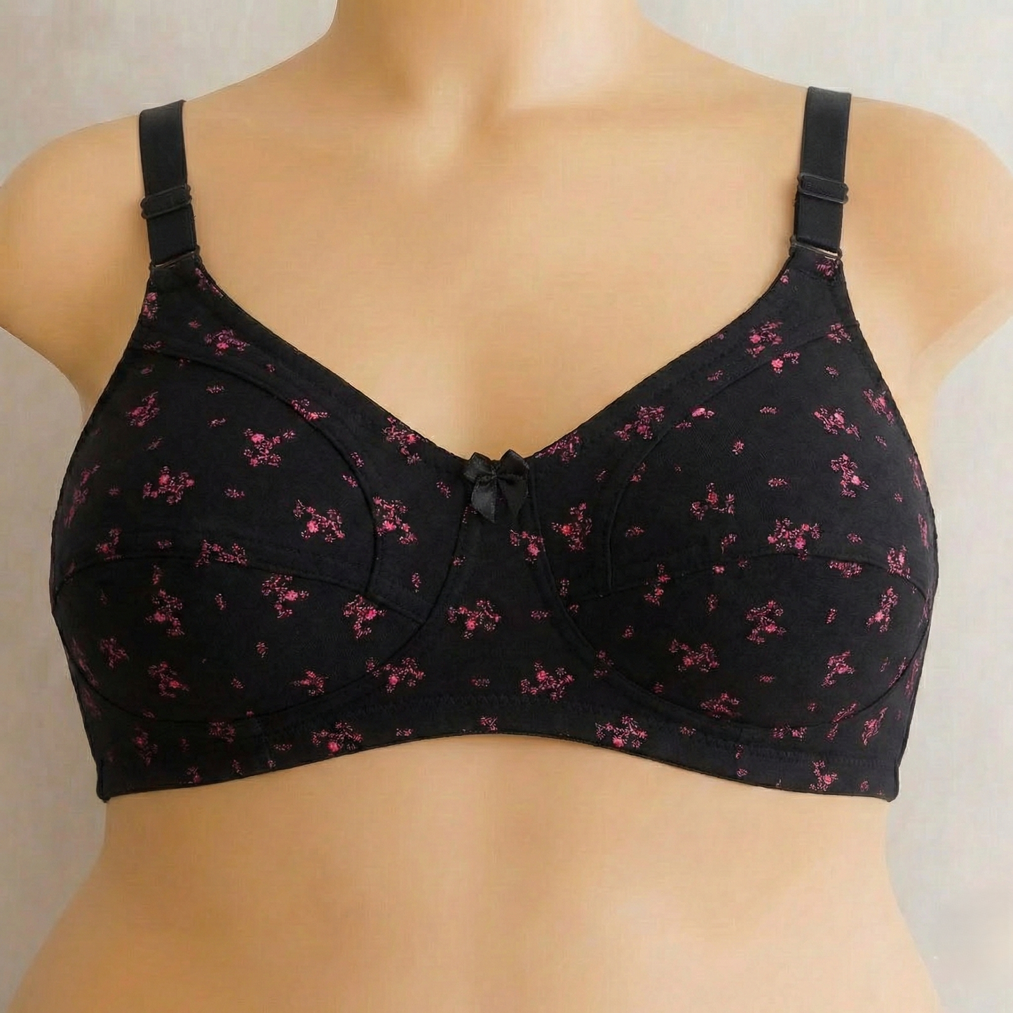 Black Floral Mesh Plus Size Wireless Bra PSW-10781