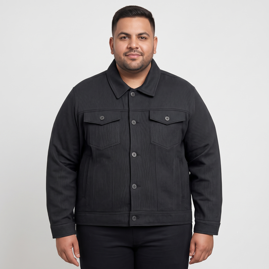 Black Classic Denim Jacket Plus Size PSM-9815