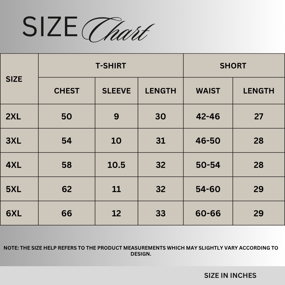 Size chart for Black Graphic Striped Co-Ord Set PSM-11596