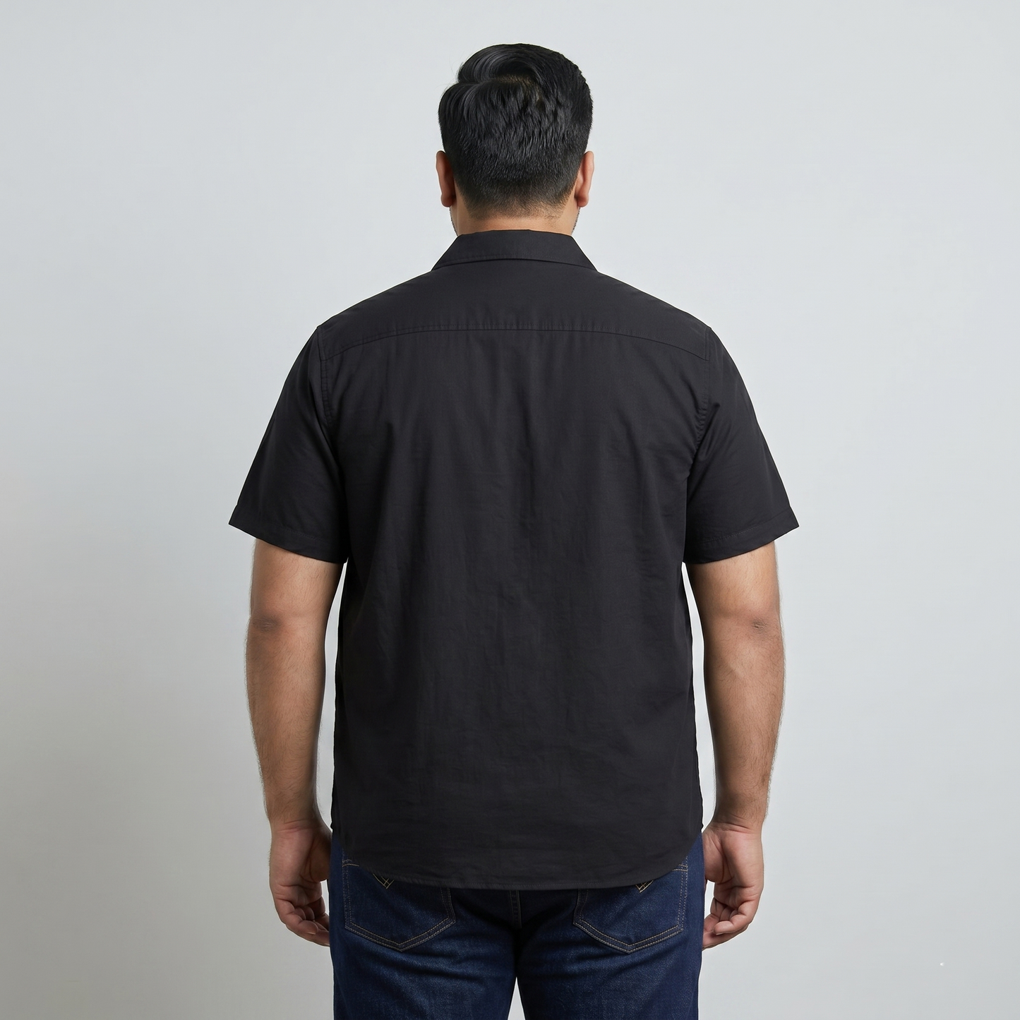 Black Cuban Collar Half Sleeve Casual Shirt PSM-11205
