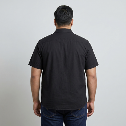 Black Cuban Collar Half Sleeve Casual Shirt PSM-11205