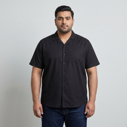 Black Cuban Collar Half Sleeve Casual Shirt PSM-11205
