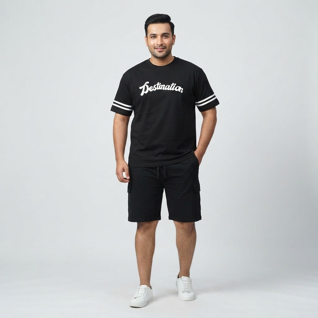 Black Destination Graphic Co-Ord Set made from 420 GSM Interlock Fabric