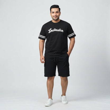 Black Destination Graphic Co-Ord Set made from 420 GSM Interlock Fabric