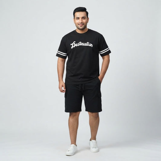 Black Destination Graphic Co-Ord Set made from 420 GSM Interlock Fabric