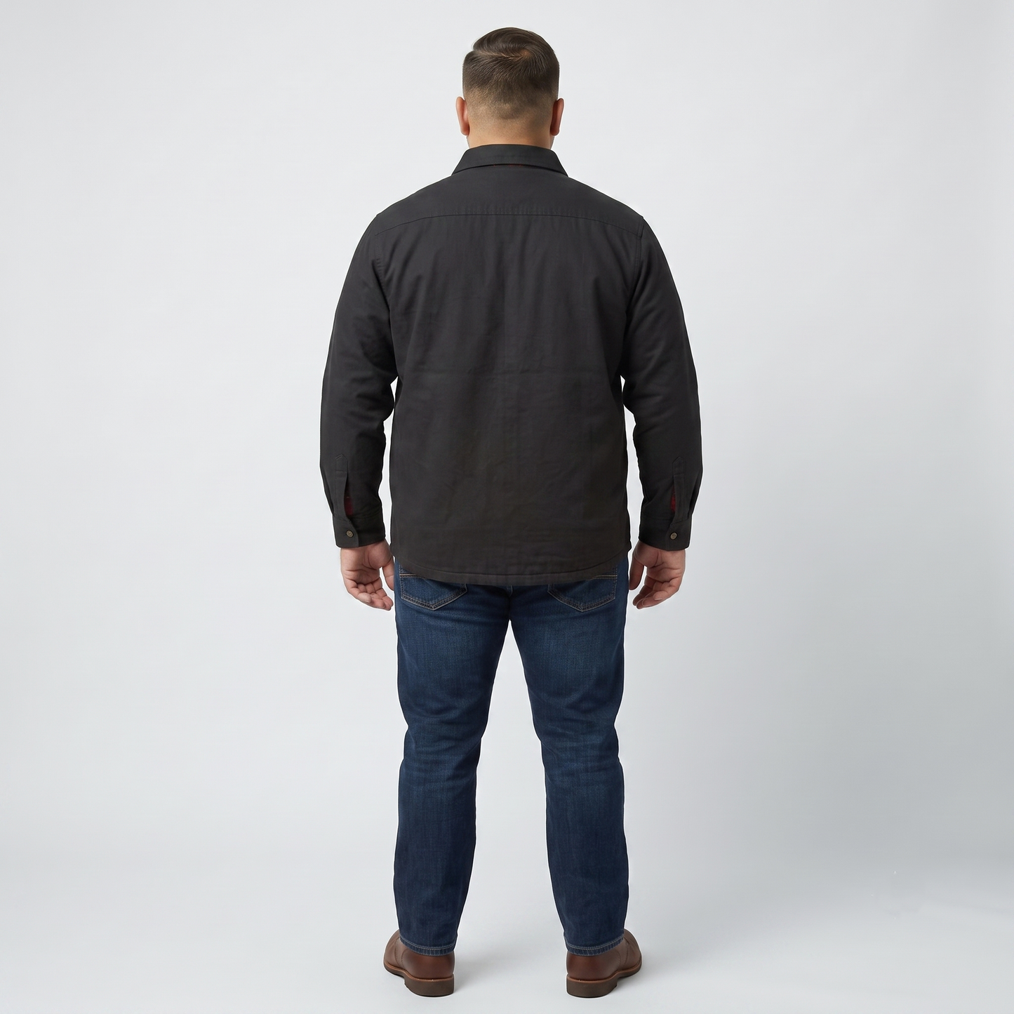 Black Flannel-Lined Twill Shirt Jacket PSM-6576