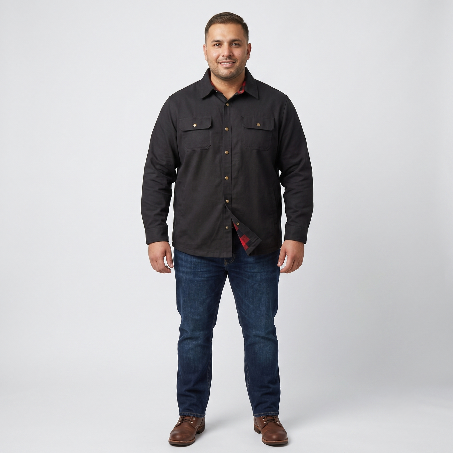 Black Flannel-Lined Twill Shirt Jacket PSM-6576