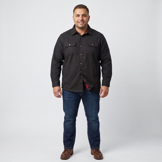 Black Flannel-Lined Twill Shirt Jacket PSM-6576