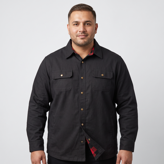 Black Flannel-Lined Twill Shirt Jacket PSM-6576