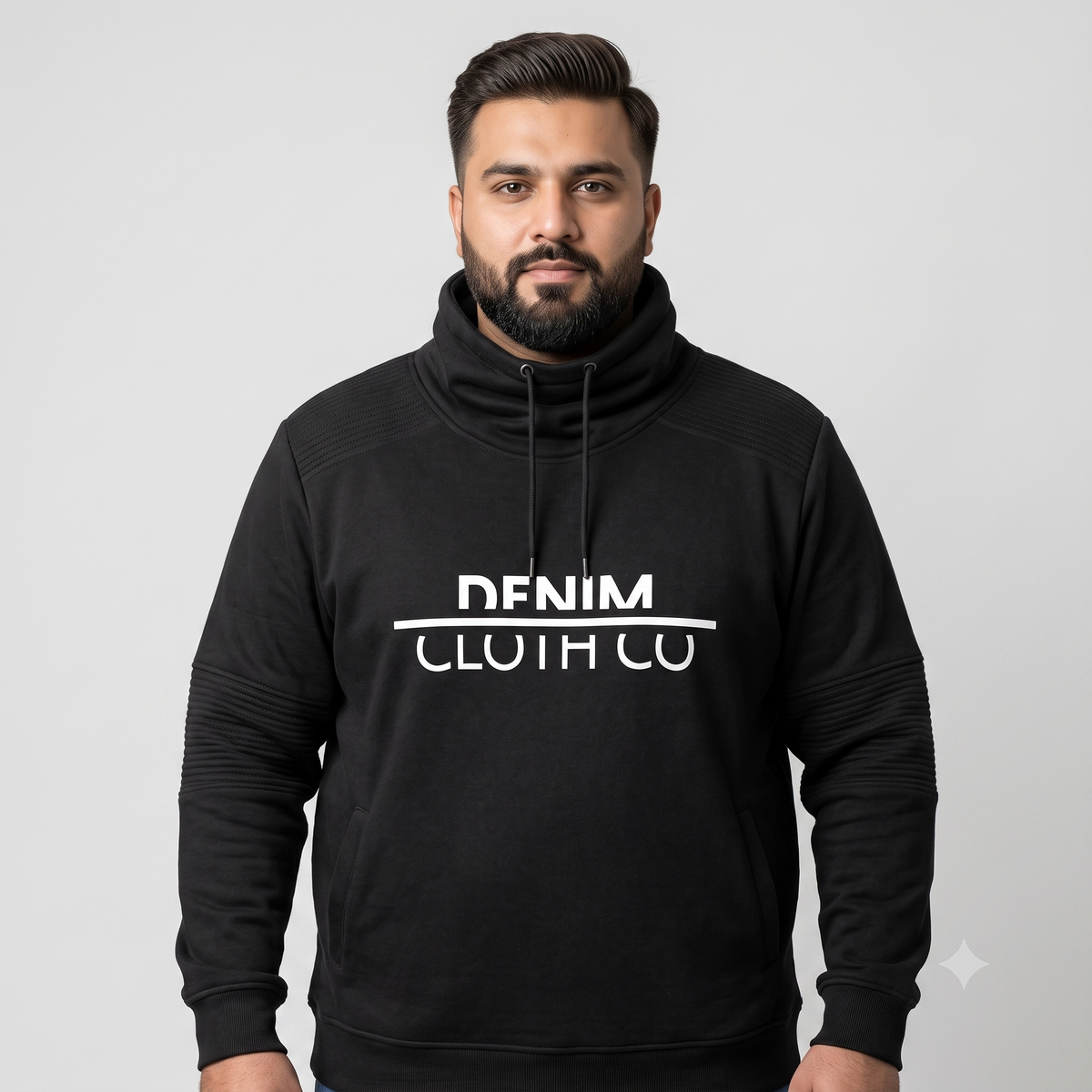 Black Fleece Pullover Cowl Neck Hoodie PSM-8816