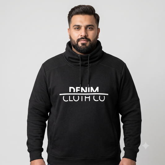 Black Fleece Pullover Cowl Neck Hoodie PSM-8816
