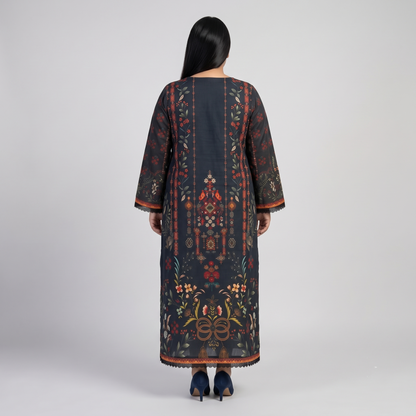 Black Floral Printed Poly lawn Kaftan PSW-11366