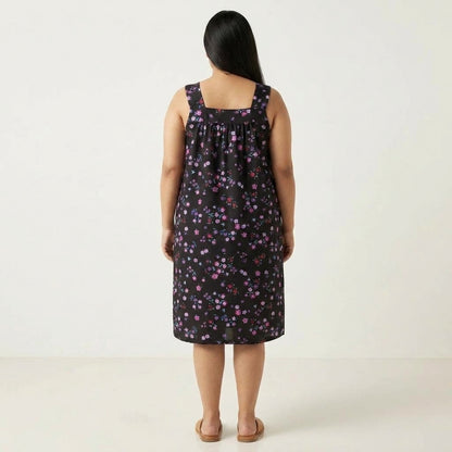 Black Floral Sleeveless Lounger | Plus Size - PSW-7302
