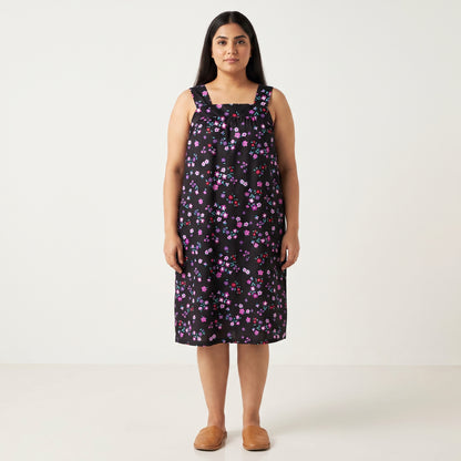 Black Floral Sleeveless Lounger | Plus Size - PSW-7302