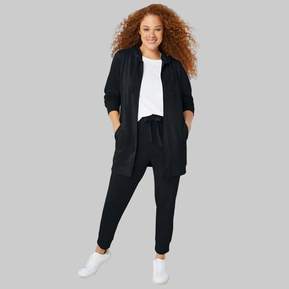 Black French terry hoodie for men with soft fabric and relaxed fit