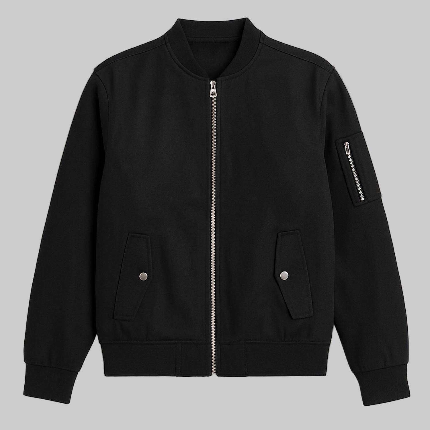Men’s black full-zip lined mid-length jacket, regular fit, front view.
