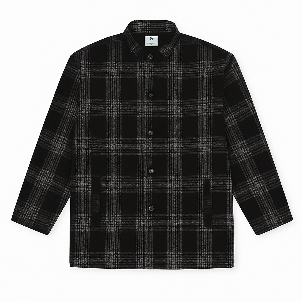 Black & Grey Checkered Plus Size Wool-Blend Winter Jacket PSM-9898