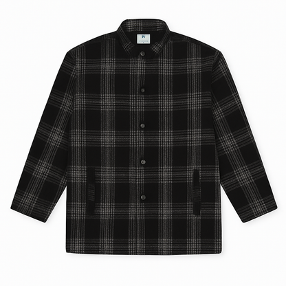 Black & Grey Checkered Plus Size Wool-Blend Winter Jacket PSM-9898