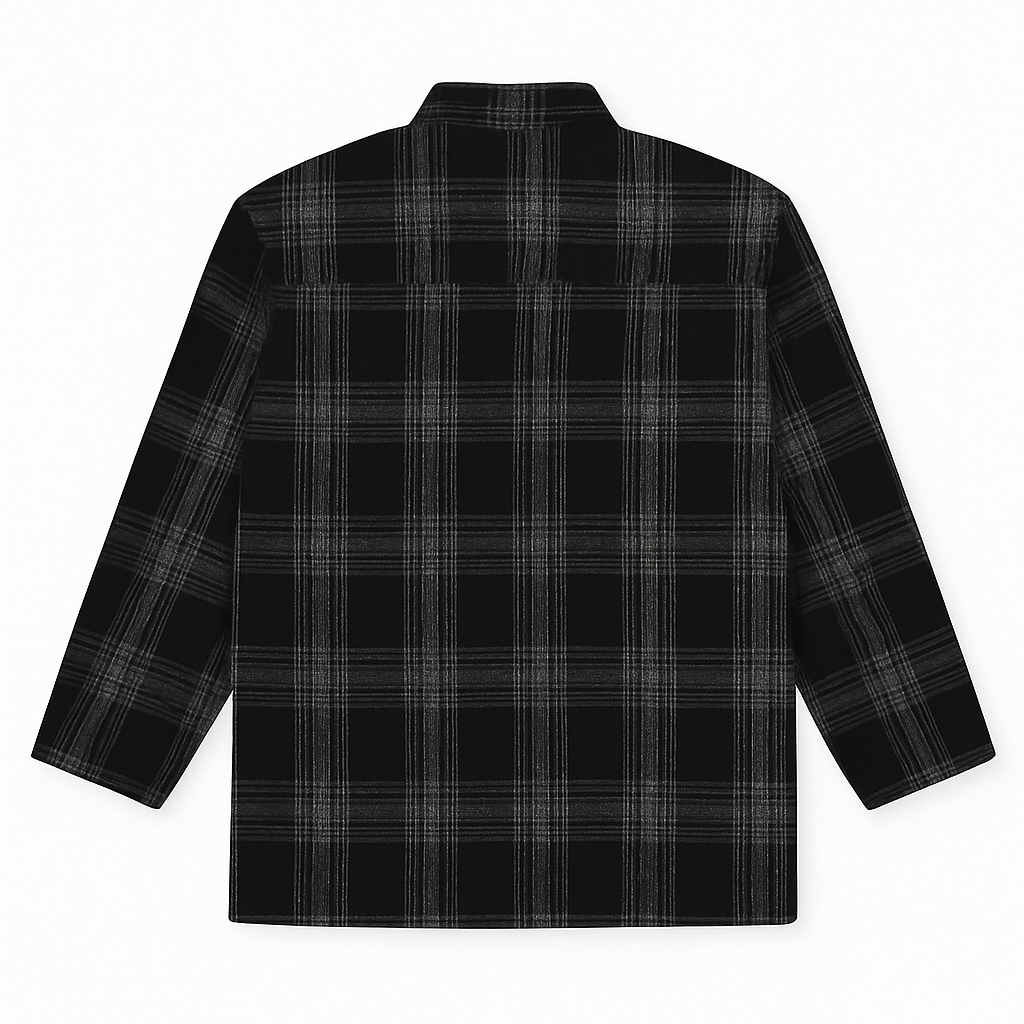 Black & Grey Checkered Plus Size Wool-Blend Winter Jacket PSM-9898