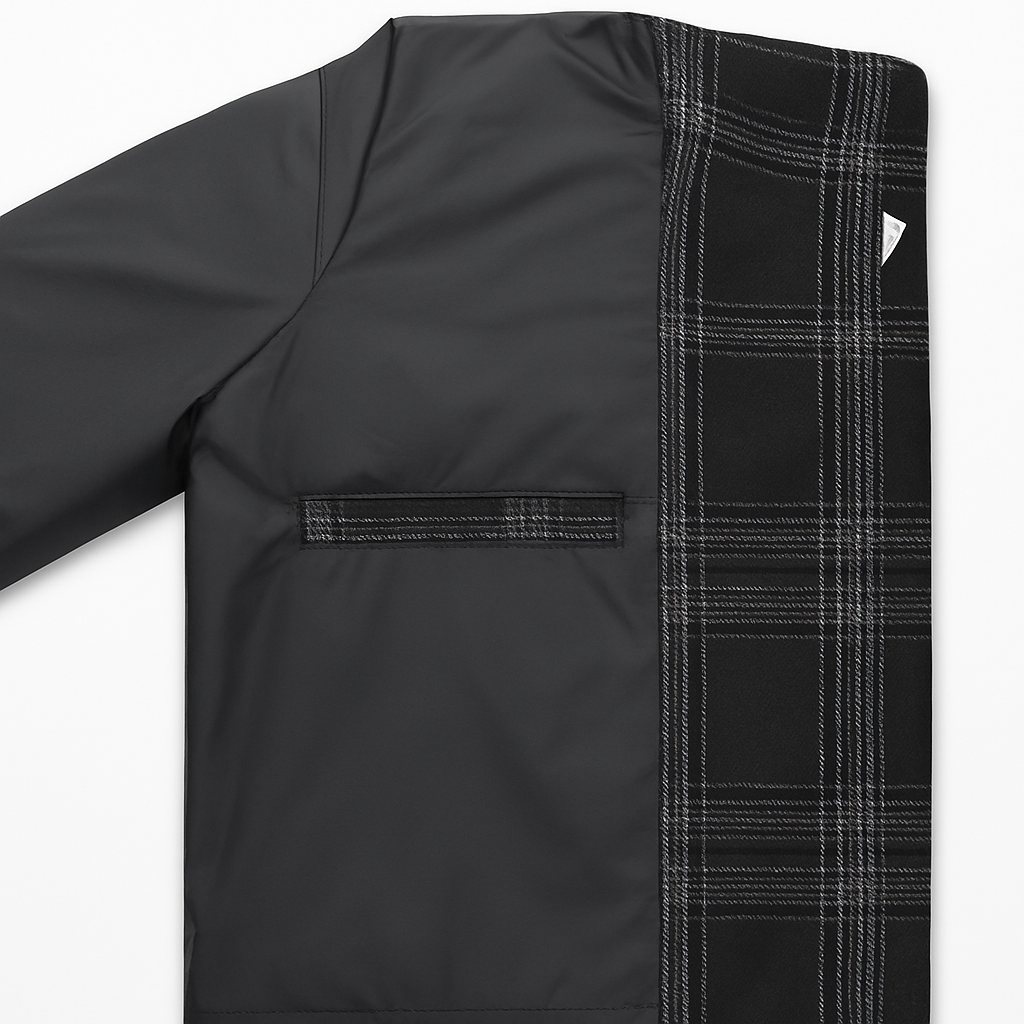 Black & Grey Checkered Plus Size Wool-Blend Winter Jacket PSM-9898