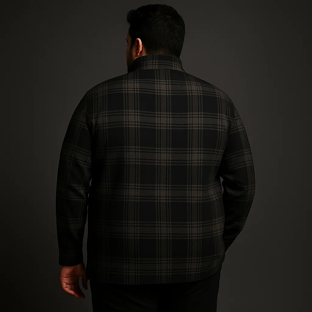 Black & Grey Checkered Plus Size Wool-Blend Winter Jacket PSM-9898
