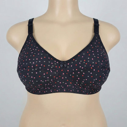 Black Heart Print Plus Size Wireless Bra PSW-10794