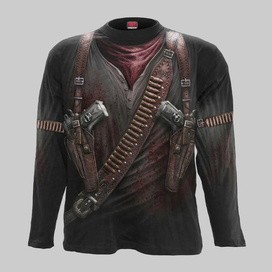 Black holster wrap long sleeve T-shirt made from soft cotton fabric