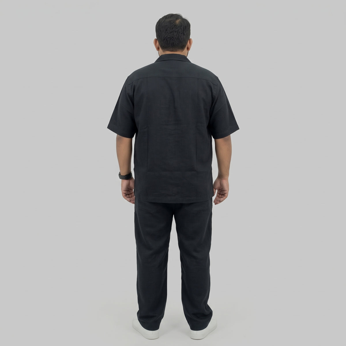 Black Irish Linen Cuban Collar Co-Ord Set with Cuban collar shirt and matching trousers