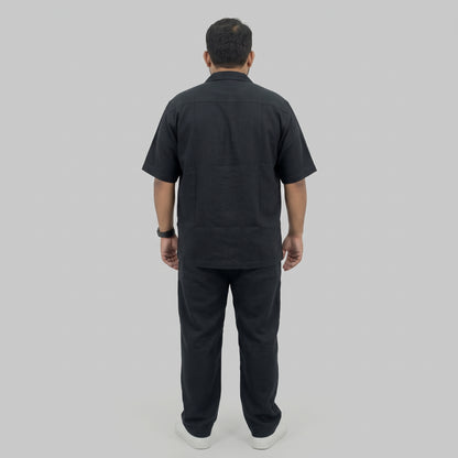 Black Irish Linen Cuban Collar Co-Ord Set with Cuban collar shirt and matching trousers