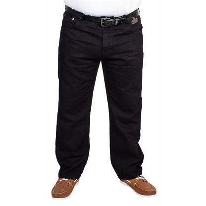"Men’s black  regular fit denim jeans with straight-leg design, zip fly, button closure, and 7 reinforced belt loops for secure hold."