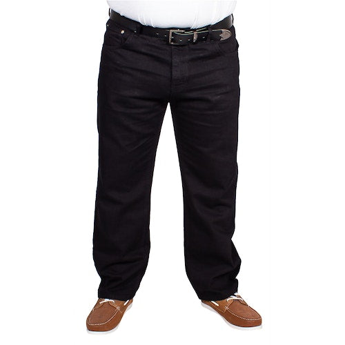 "Men’s black  regular fit denim jeans with straight-leg design, zip fly, button closure, and 7 reinforced belt loops for secure hold."
