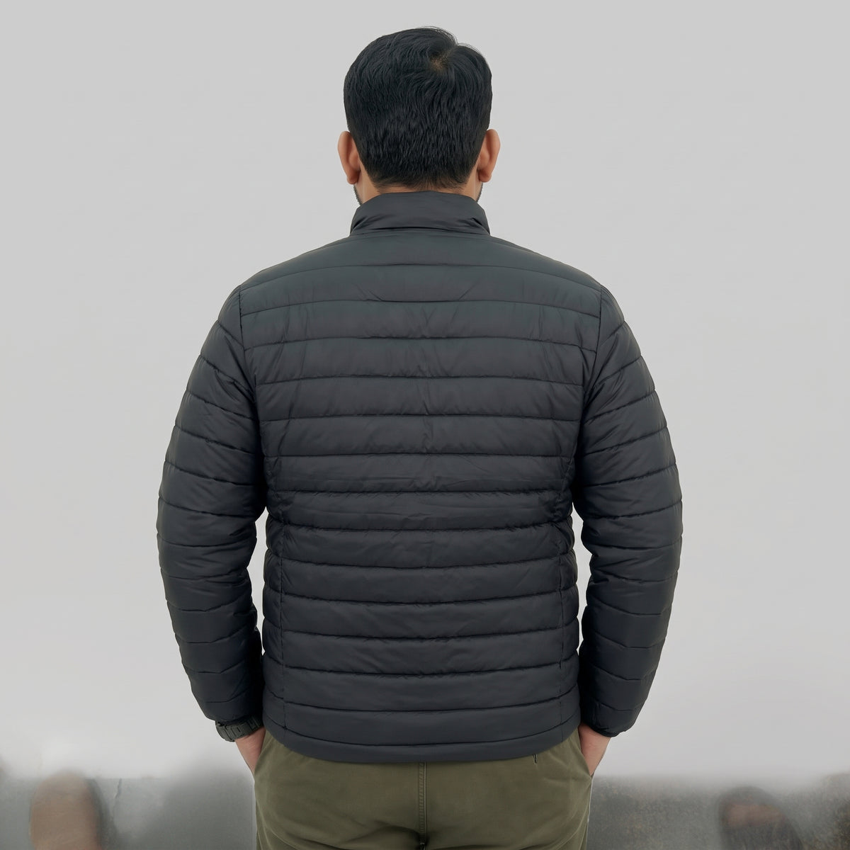Black Long Sleeve Puffer Jacket with Zipper Pockets – Plus Size 2XL–6XL