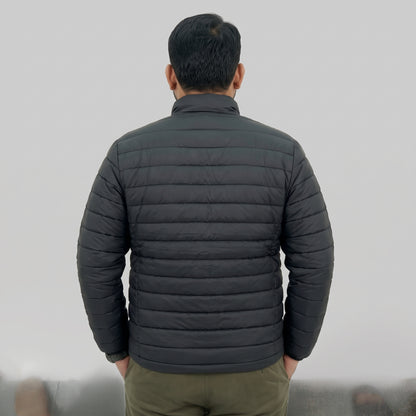 Black Long Sleeve Puffer Jacket with Zipper Pockets – Plus Size 2XL–6XL