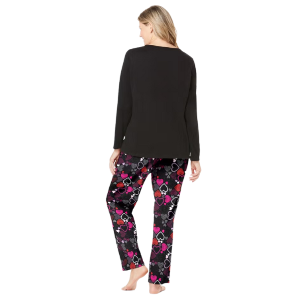 Black Multi Heart Long Sleeve Knit Pajama Set – Relaxed Cotton Sleepwear