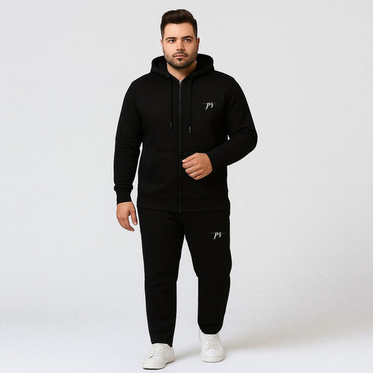 Black Plus-Size Hoodie Tracksuit PSM-10197