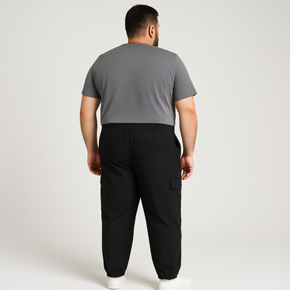 Black Plus-Size Cargo Cotton Joggers PSM-8812