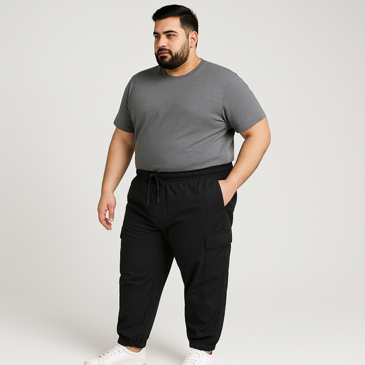 Black Plus-Size Cargo Cotton Joggers PSM-8812