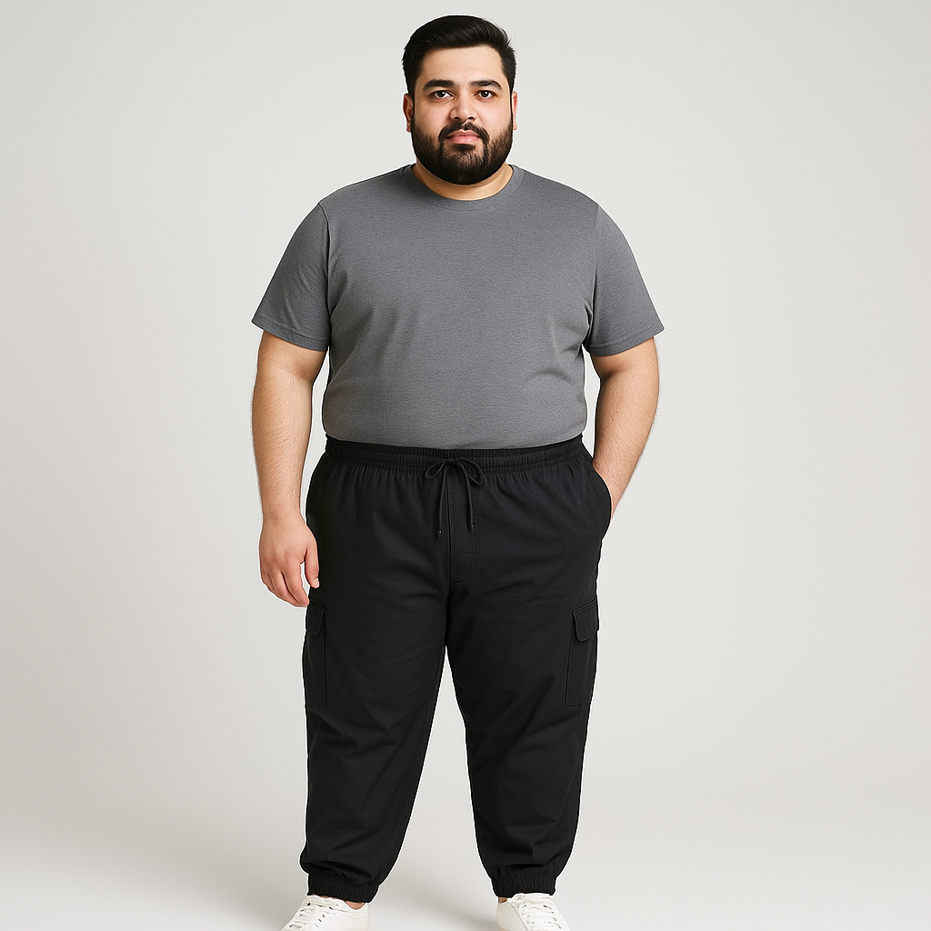 Black Plus-Size Cargo Cotton Joggers PSM-8812