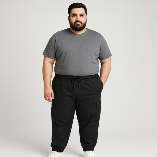 Black Plus-Size Cargo Cotton Joggers PSM-8812