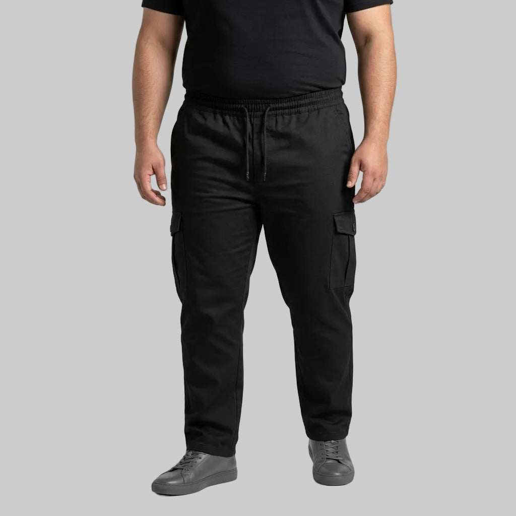 Black Plus Size Cargo Trouser made from cotton fabric for men