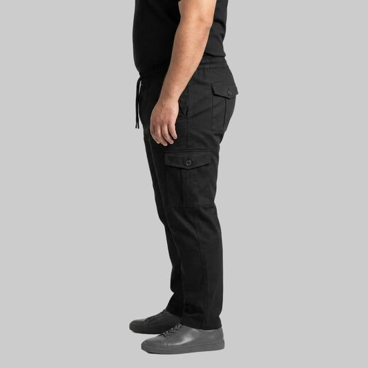Black Plus Size Cargo Trouser made from cotton fabric for men
