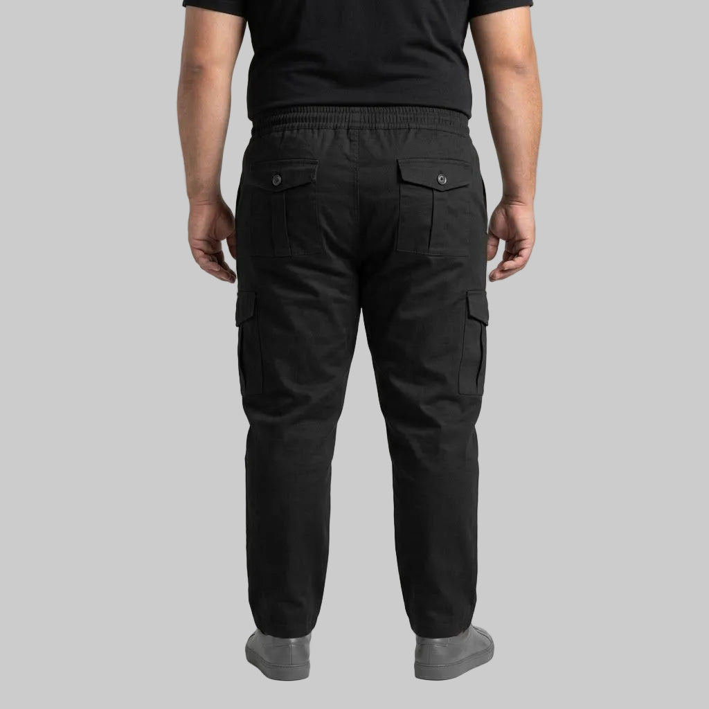 Black Plus Size Cargo Trouser made from cotton fabric for men