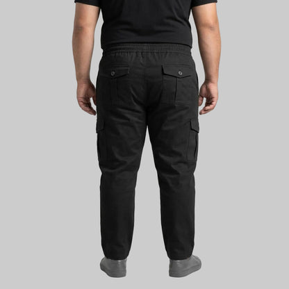 Black Plus Size Cargo Trouser made from cotton fabric for men