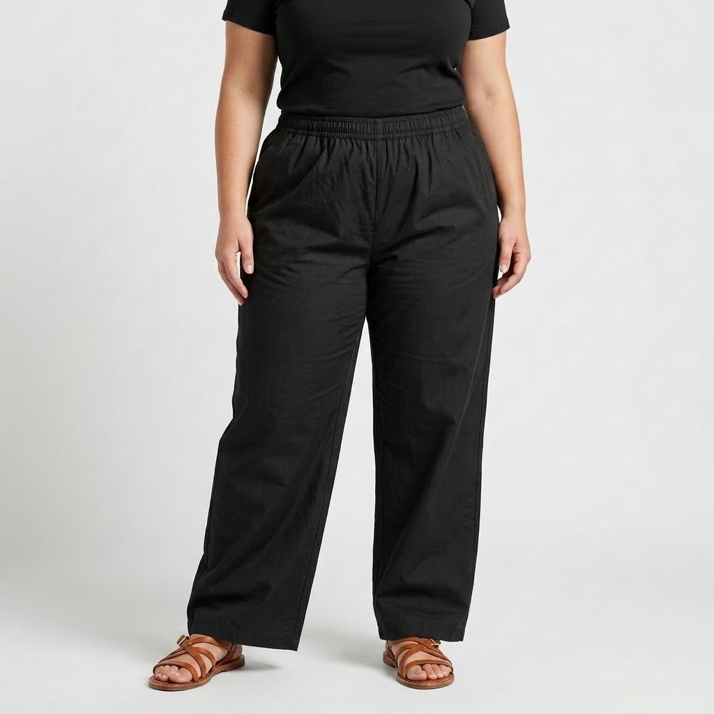 Black Plus Size Elastic Waist Trouser made from Cotton Lawn fabric