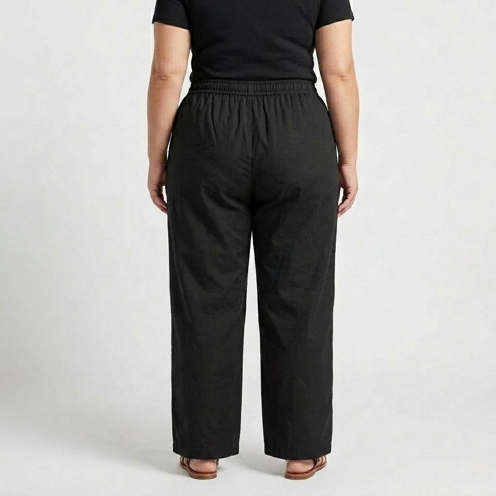 Black Plus Size Elastic Waist Trouser made from Cotton Lawn fabric