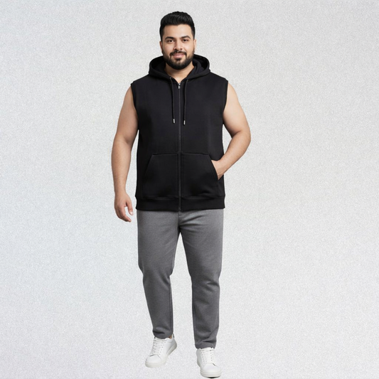 Black Plus Size Sleeveless Zip-Up Fleece Hoodie PSM-10525