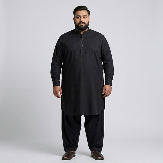 Black Premium Wash & Wear Plus Size Kurta Shalwar PSM-11198